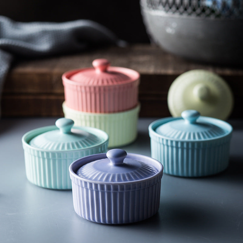Colourful Nordic style ceramic ramekins with lids
