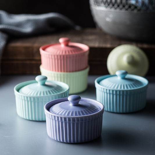 Colourful Nordic style ceramic ramekins with lids