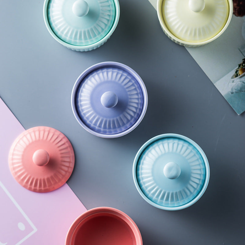 Colourful Nordic style ceramic ramekins with lids
