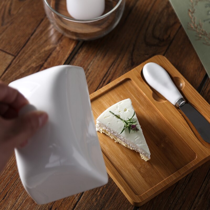 Elegant White Porcelain Butter Dish with Lid & Butter Knife