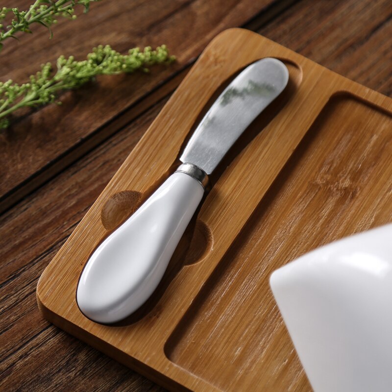 Elegant White Porcelain Butter Dish with Lid & Butter Knife