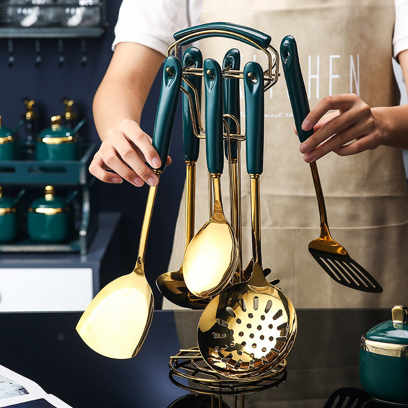 Stunning Blue & Gold 7 Piece Stainless Steel Kitchen Server Set