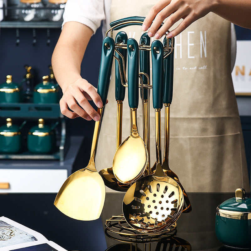 Stunning Blue & Gold 7 Piece Stainless Steel Kitchen Server Set