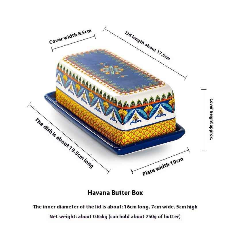 Beautiful Bohemian Ceramic Butter Dish With Lid