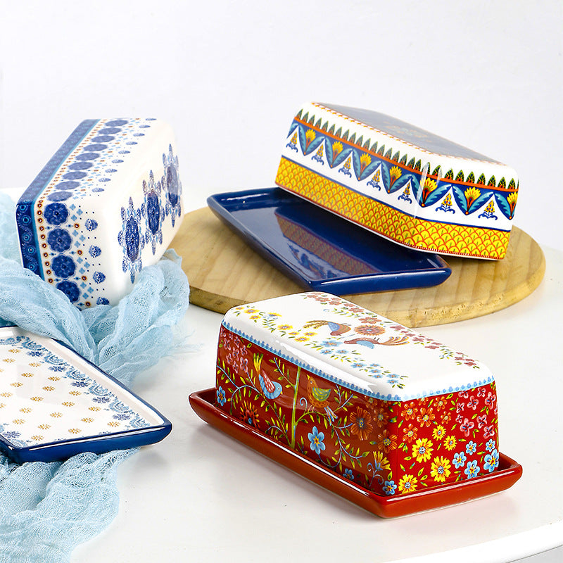 Beautiful Bohemian Ceramic Butter Dish With Lid
