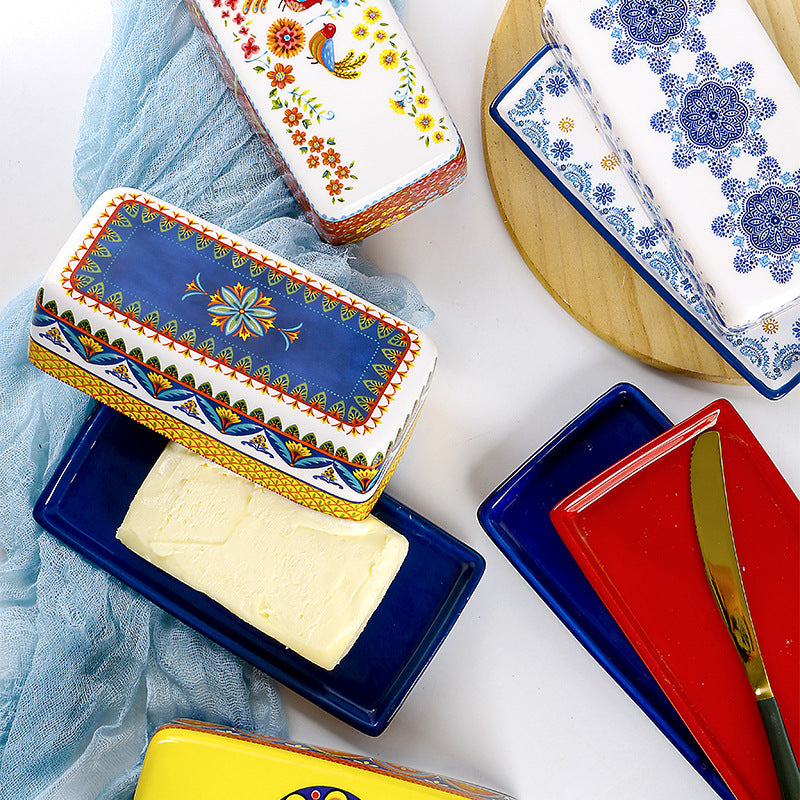 Beautiful Bohemian Ceramic Butter Dish With Lid
