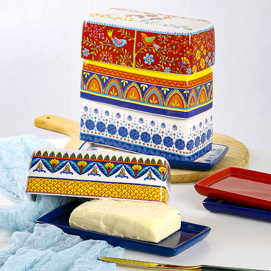 Beautiful Bohemian Ceramic Butter Dish With Lid
